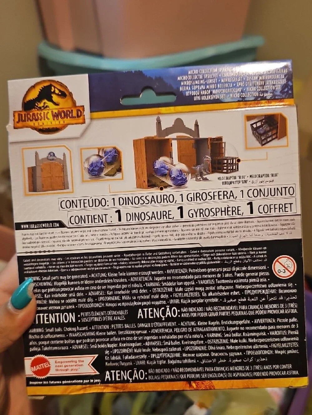 Mattel Jurassic World Micro Playset with Gray and Blue Raptor